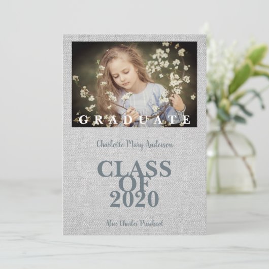 Pre-K Graduation Simple Photo Gray Textile Texture (Staand voorkant)