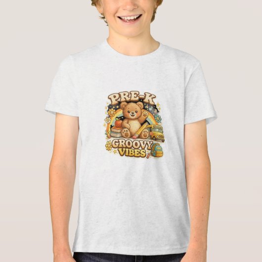 Pre-K Groovy Vibes Retro Ontwerp Tri-Blend Shirt (Voorkant)