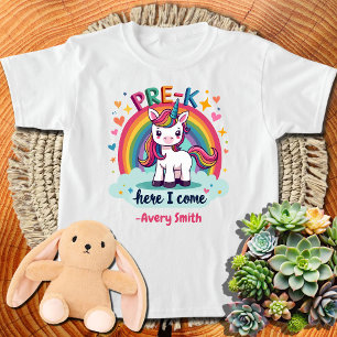 Pre-K Hier kom ik Eenhoorn Meisjes Peuters Kinder T-shirt