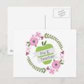 Pre-K leraar Floral WreatGreen Apple Briefkaart (Voorkant / Achterkant)