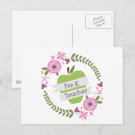 Pre-K leraar Floral WreatGreen Apple Briefkaart (Voorkant / Achterkant)
