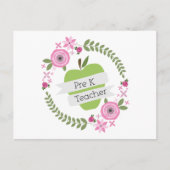 Pre-K leraar Floral WreatGreen Apple Briefkaart (Voorkant)