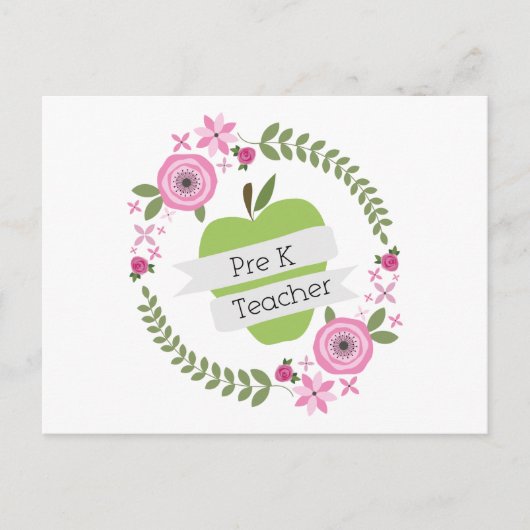 Pre-K leraar Floral WreatGreen Apple Briefkaart (Voorkant)