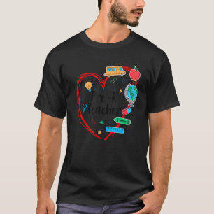 Pre K leraar hart kleurrijke school items terug na T-shirt