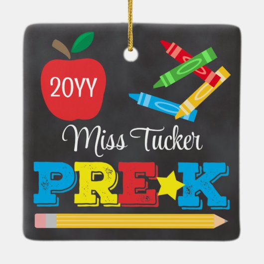 Pre-K Leraar Keepsake Chalkboard Kleurrijk Keramisch Ornament (Achterkant)