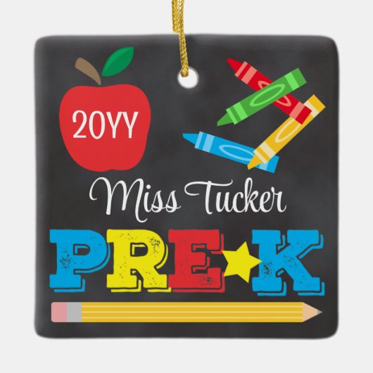 Pre-K Leraar Keepsake Chalkboard Kleurrijk Keramisch Ornament (Voorkant)