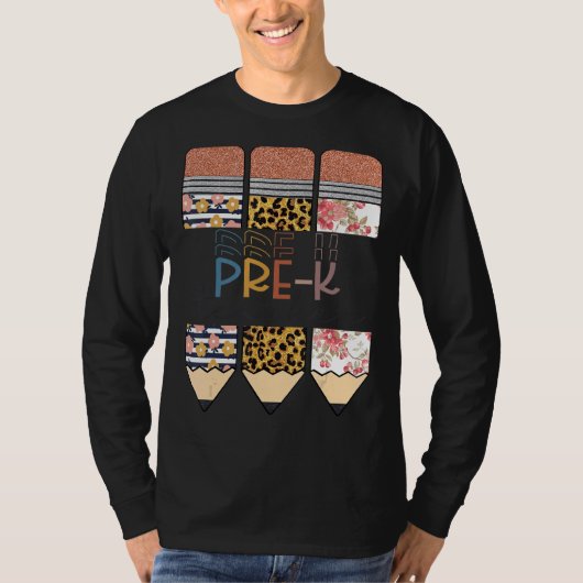 Pre-k leraar leopard potlood terug naar school t-shirt (Voorkant)