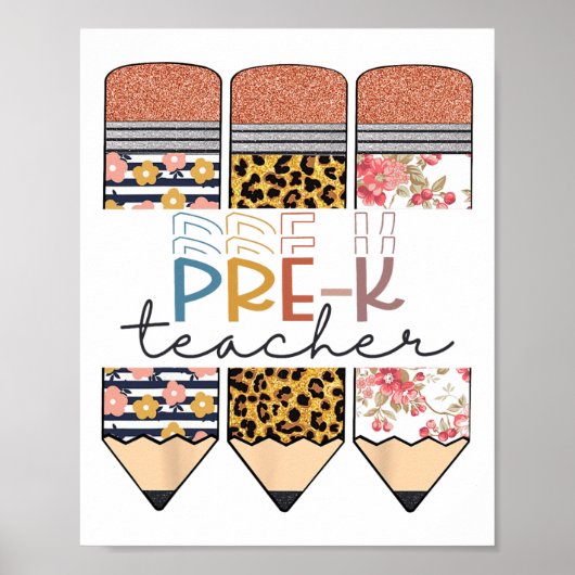 Pre-k Leraar Leuk Luipaard Potlood Gelukkige Eerst Poster (Voorkant)