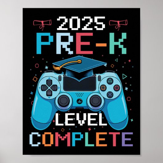 Pre-k Level Complete Video Gamer Boy Graduation  Poster (Voorkant)