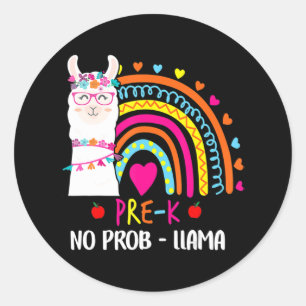 Pre K No Prob Llama Teacher Rainbow Back To School Ronde Sticker