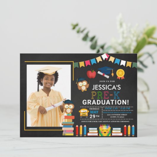 Pre-K Photo Afstuderen Chalkboard Kaart (Staand voorkant)