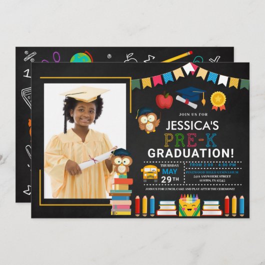 Pre-K Photo Afstuderen Chalkboard Kaart (Voorkant / Achterkant)