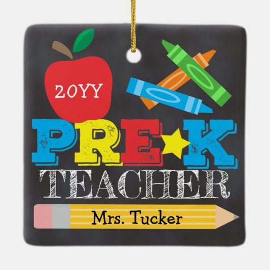 Pre-K Preschool leraar Keepomwille Bright Chalkboa Keramisch Ornament (Achterkant)