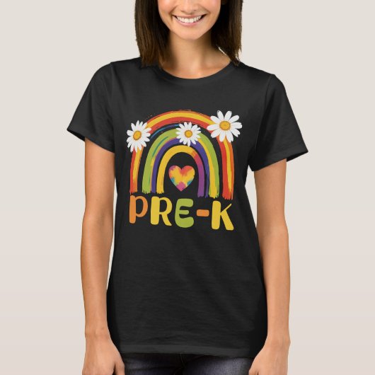 Pre-K Regenboog Terug naar School Pre-K Leraren T-shirt (Voorkant)