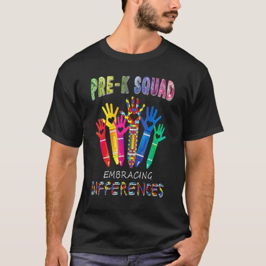 Pre K Squad Embracing Differences Autism SPED Teac T-shirt (Voorkant)