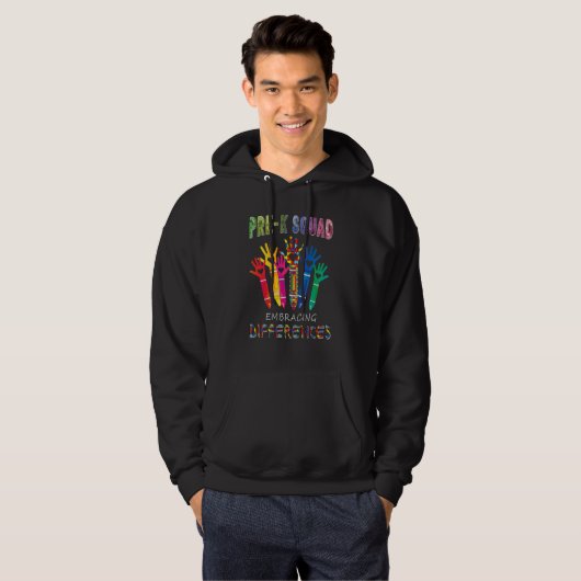 Pre K Squad Embracing Differences Autism Teacher Hoodie (Voorkant volledig)