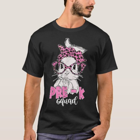 Pre K Squad Leopard Bril Bunny Gezicht Pasen Match T-shirt (Voorkant)