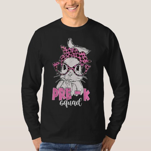 Pre K Squad Leopard Bril Bunny Gezicht Pasen Match T-shirt (Voorkant)