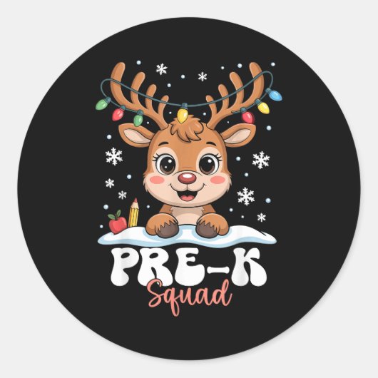 Pre-k Squad Reindeer Christmas Lights Cute Winter  Ronde Sticker (Voorkant)