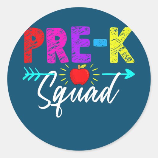 Pre K Squad Teacher Student Kids Preschool Back Ronde Sticker (Voorkant)