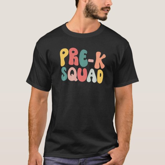 Pre K Squad Team Terug naar School Groovy Retro T-shirt (Voorkant)