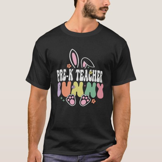 Pre k Teacher Bunny Easter Day Groovy Family Matc T-shirt (Voorkant)