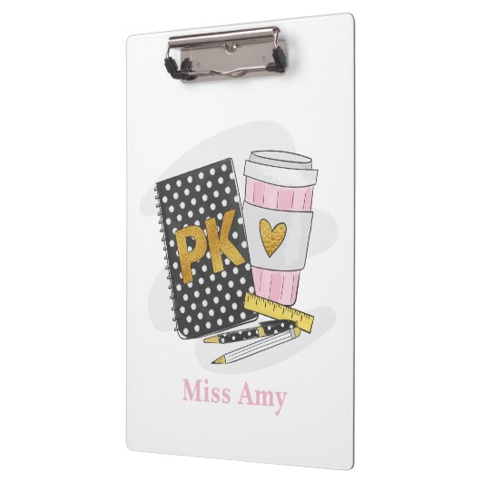 Pre-K Teacher Custom Black Book Preppy Coffee Klembord (Links)