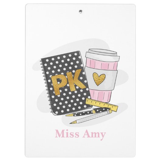 Pre-K Teacher Custom Black Book Preppy Coffee Klembord (Achterkant)