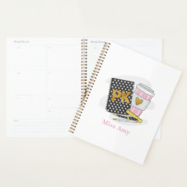 Pre-K Teacher Custom Black Book Preppy Coffee Planner