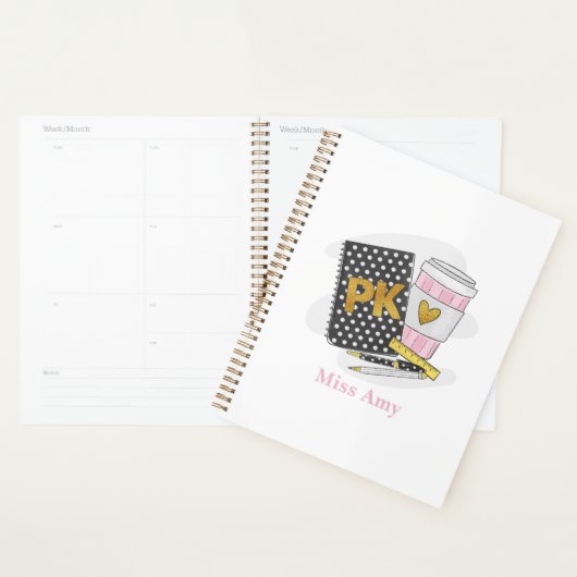 Pre-K Teacher Custom Black Book Preppy Coffee Planner (Display)