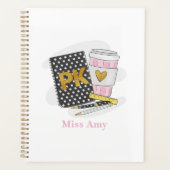 Pre-K Teacher Custom Black Book Preppy Coffee Planner (Voorkant)