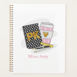 Pre-K Teacher Custom Black Book Preppy Coffee Planner
