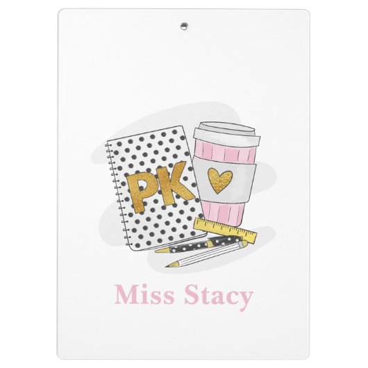 Pre K Teacher Custom Wit Notitieboek Koffie Klembord (Achterkant)