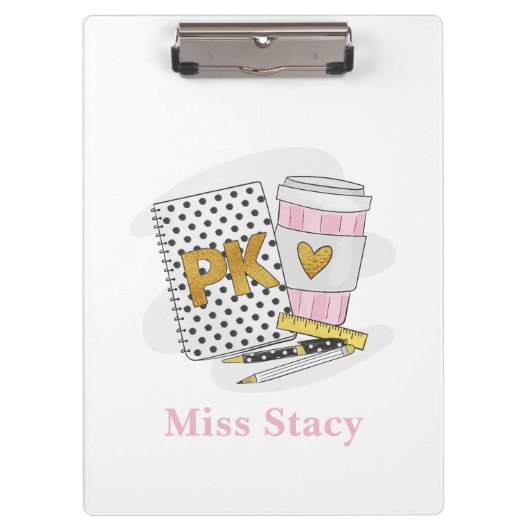 Pre K Teacher Custom Wit Notitieboek Koffie Klembord (Voorkant)