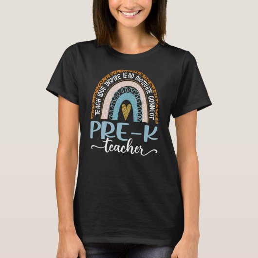 Pre K Teacher Leopard Boho Rainbow Back To School T-shirt (Voorkant)