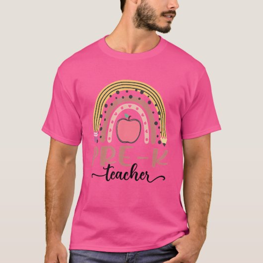 Pre K Teacher Leopard Boho Rainbow Back To School T-shirt (Voorkant)