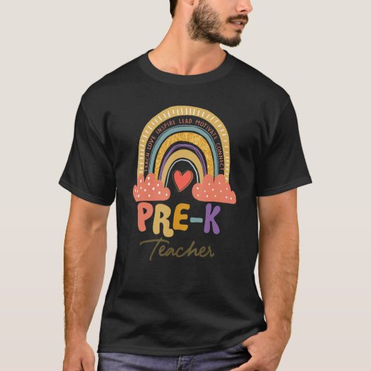 Pre K Teacher Teach Love Inspire Boho Rainbow T-shirt (Voorkant)