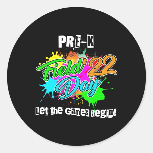 Pre-K Velddag 2022 laat de Spelen voor Keer beginn Ronde Sticker (Voorkant)
