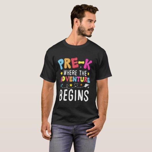 Pre-k waar het avontuur begint Eerste dag van Prek T-shirt (Voorkant volledig)