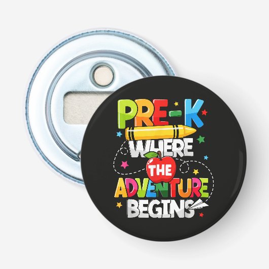 Pre-K Waar Het Avontuur Begint Terug naar School Button Flesopener (Voorkant)