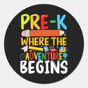 Pre-k Waar Het Avontuur Begint Terug Naar School T Ronde Sticker