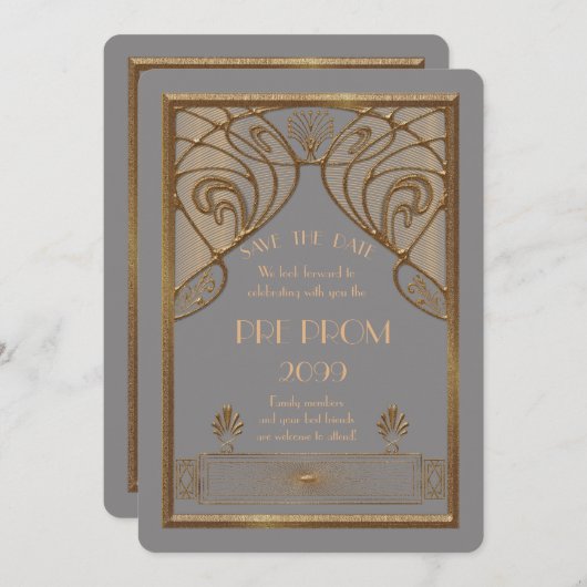 Pre Prom Junior, Great Gatsby, Gold, grijs A Save The Date (Voorkant / Achterkant)