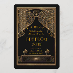 Pre Prom Junior, Great Gatsby, Gold, zwart Save The Date