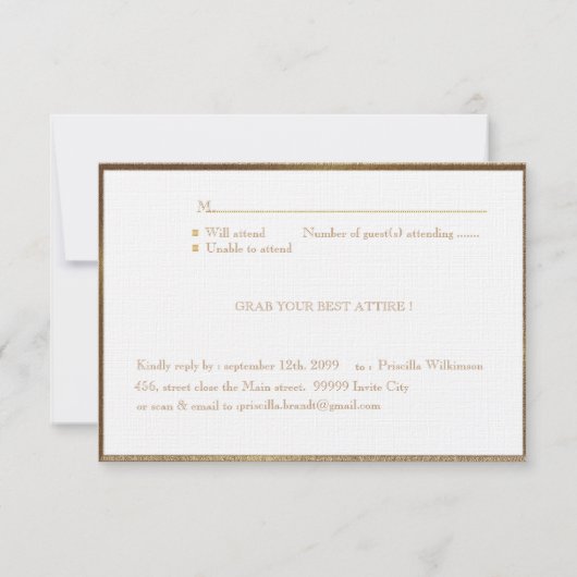 PRE PROM RSVP, Great Gatsby, goud op wit Kaart (Achterkant)