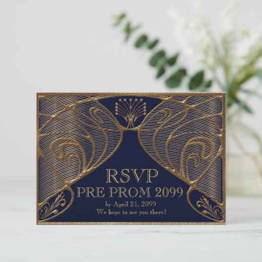 PRE PROM RSVP, Great Gatsby, goud op zee Kaart (Staand voorkant)