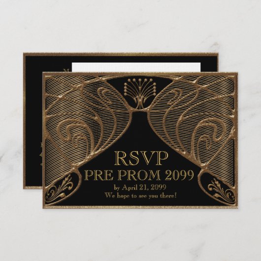 PRE PROM RSVP, Great Gatsby, zwart goud Kaart (Voorkant / Achterkant)