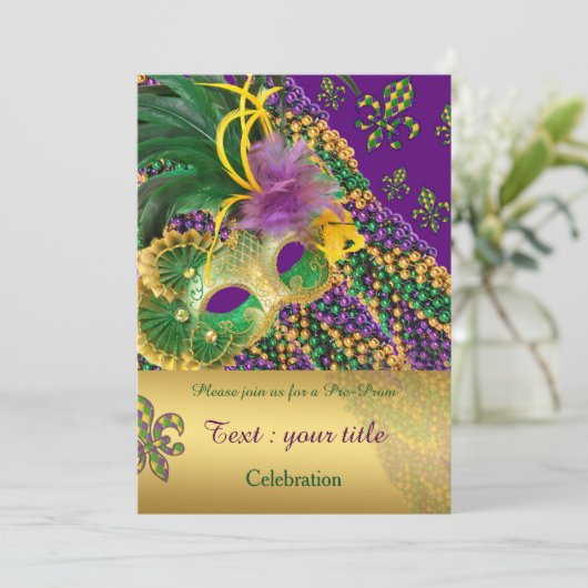 "pre-prom-uitnodiging", "masquerade","prom party" kaart (Staand voorkant)