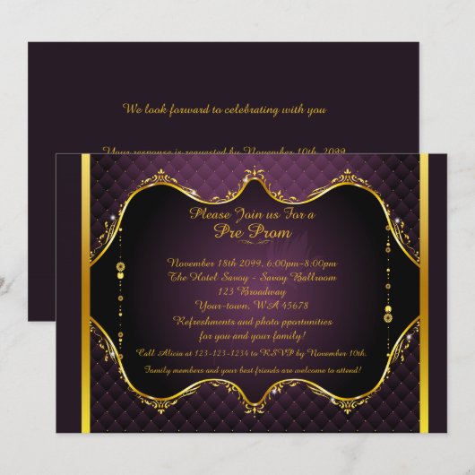 Pre-prom-uitnodiging, pre-prom, Quinceanera, Sweet Kaart (Voorkant / Achterkant)