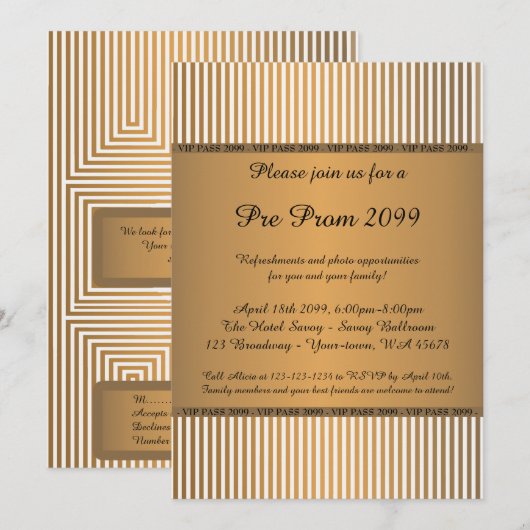 Pre-prom uitnodiging, pre-prom, Quinceanera, VIP P Kaart (Voorkant / Achterkant)