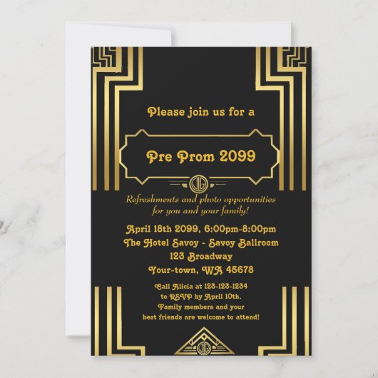 Pre-Prom uitnodiging, Pre Prom, Quinceanera, Zesti Kaart (Voorkant)